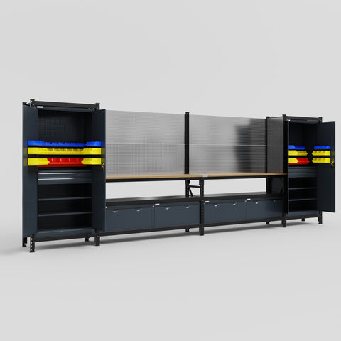 M1221 Modular Work Bench - H2100mm x W5700mm | MDF WBT | Dark Grey