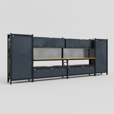 M1221 Modular Work Bench - H2100mm x W5700mm | MDF WBT | Dark Grey