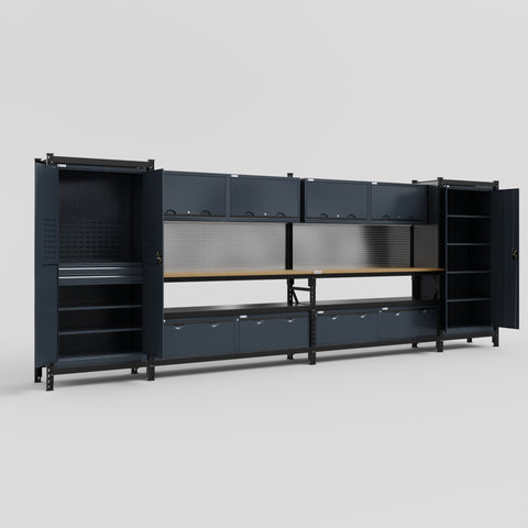 M1221 Modular Work Bench - H2100mm x W5700mm | MDF WBT | Dark Grey