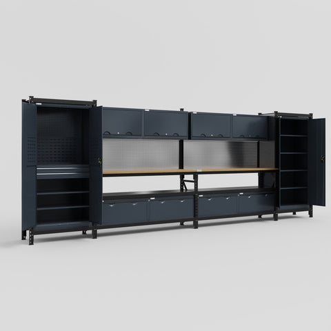 M1221 Modular Work Bench - H2100mm x W5700mm | MDF WBT | Dark Grey