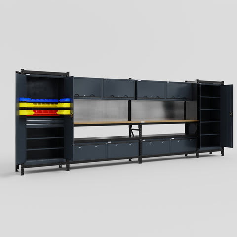 M1221 Modular Work Bench - H2100mm x W5700mm | MDF WBT | Dark Grey