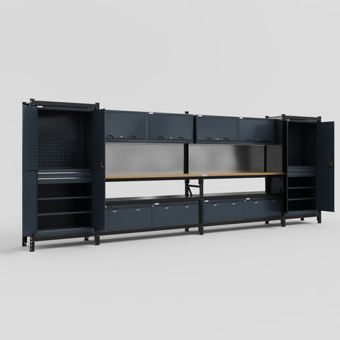 M1221 Modular Work Bench - H2100mm x W5700mm | MDF WBT | Dark Grey