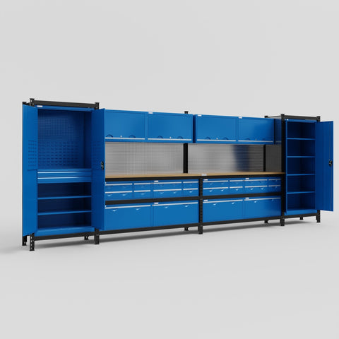 M1221-2 Modular Work Bench with Overheads - H2100mm x W5700mm | MDF WBT | Blue
