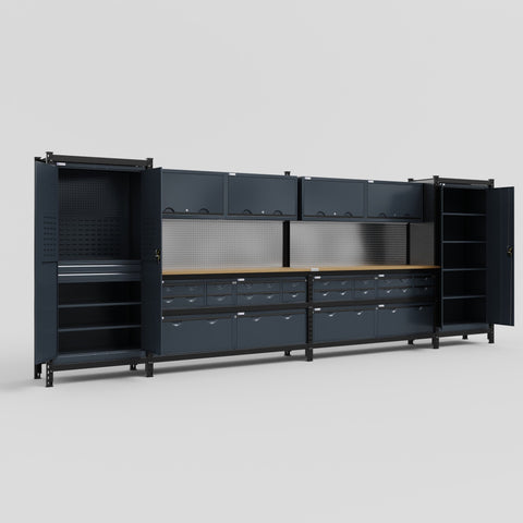M1221-2 Modular Work Bench - H2100mm x W5700mm | MDF WBT | Dark Grey