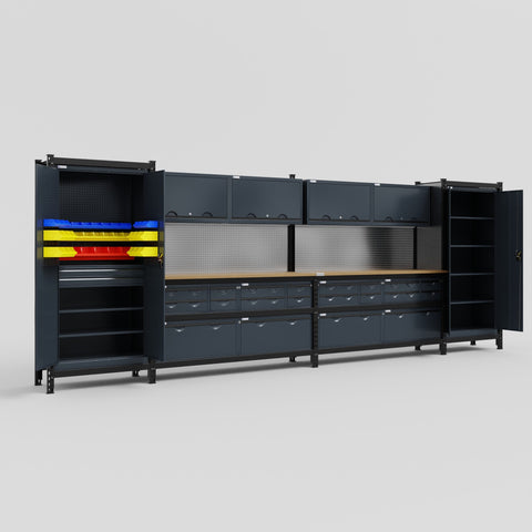M1221-2 Modular Work Bench - H2100mm x W5700mm | MDF WBT | Dark Grey