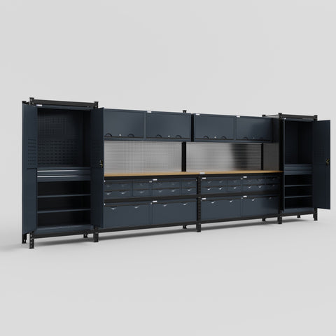 M1221-2 Modular Work Bench - H2100mm x W5700mm | MDF WBT | Dark Grey