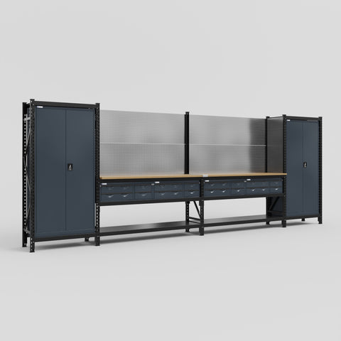 M1221-2 Modular Work Bench - H2100mm x W5700mm | MDF WBT | Dark Grey