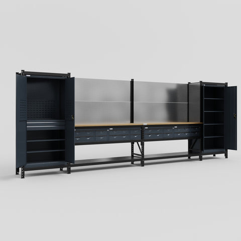 M1221-2 Modular Work Bench - H2100mm x W5700mm | MDF WBT | Dark Grey
