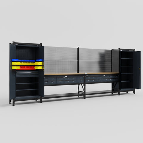 M1221-2 Modular Work Bench - H2100mm x W5700mm | MDF WBT | Dark Grey