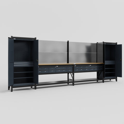 M1221-2 Modular Work Bench - H2100mm x W5700mm | MDF WBT | Dark Grey