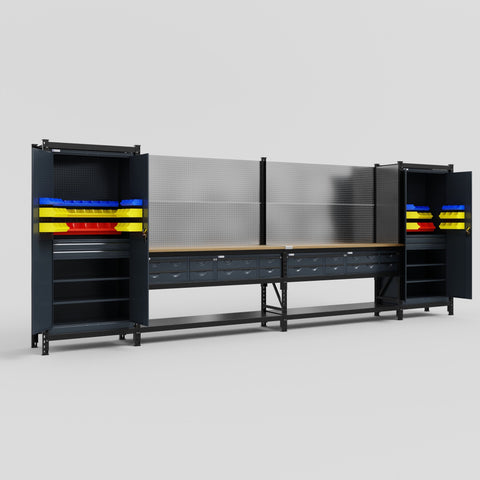 M1221-2 Modular Work Bench - H2100mm x W5700mm | MDF WBT | Dark Grey