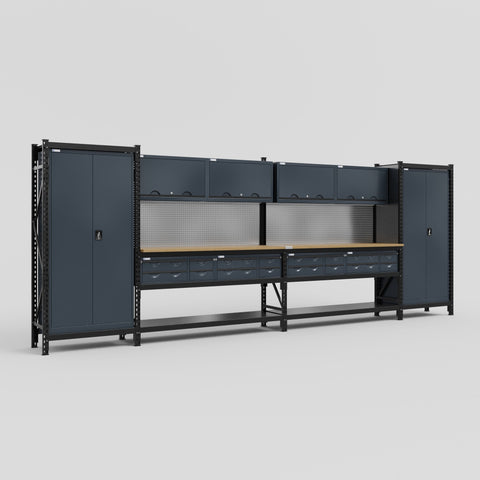 M1221-2 Modular Work Bench - H2100mm x W5700mm | MDF WBT | Dark Grey