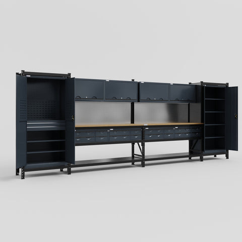 M1221-2 Modular Work Bench - H2100mm x W5700mm | MDF WBT | Dark Grey