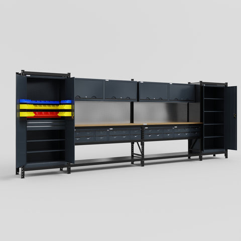 M1221-2 Modular Work Bench - H2100mm x W5700mm | MDF WBT | Dark Grey