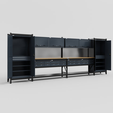 M1221-2 Modular Work Bench - H2100mm x W5700mm | MDF WBT | Dark Grey