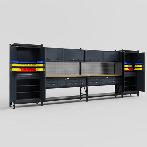M1221-2 Modular Work Bench - H2100mm x W5700mm | MDF WBT | Dark Grey