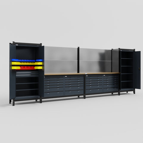 M1221-2 Modular Work Bench - H2100mm x W5700mm | MDF WBT | Dark Grey