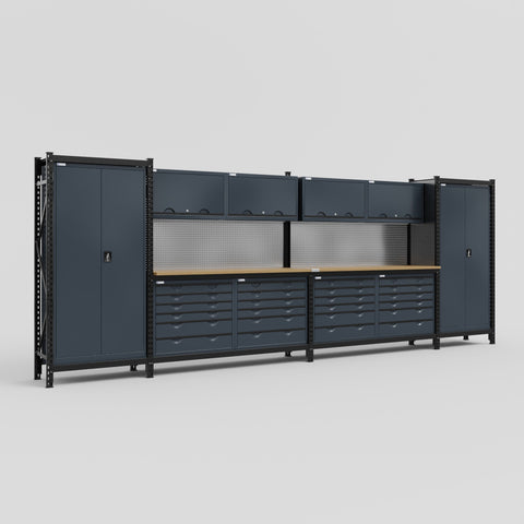 M1221-2 Modular Work Bench - H2100mm x W5700mm | MDF WBT | Dark Grey