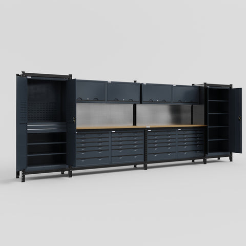 M1221-2 Modular Work Bench - H2100mm x W5700mm | MDF WBT | Dark Grey
