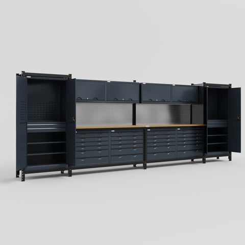 M1221-2 Modular Work Bench - H2100mm x W5700mm | MDF WBT | Dark Grey
