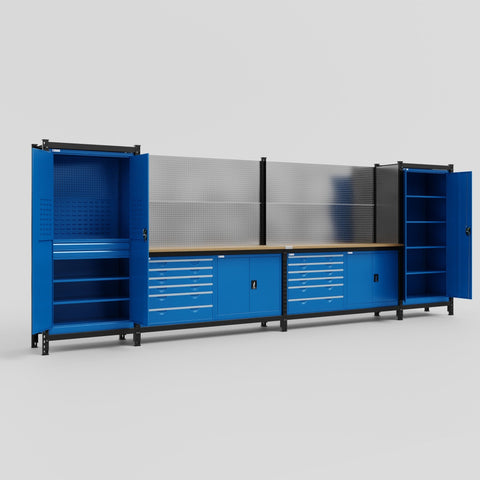 M1221-2 Modular Work Bench with Overheads - H2100mm x W5700mm | MDF WBT | Blue