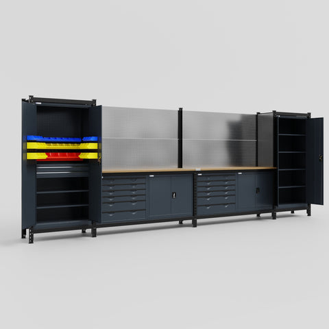 M1221-2 Modular Work Bench - H2100mm x W5700mm | MDF WBT | Dark Grey