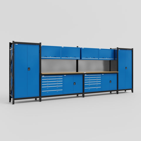 M1221-2 Modular Work Bench with Overheads - H2100mm x W5700mm | MDF WBT | Blue