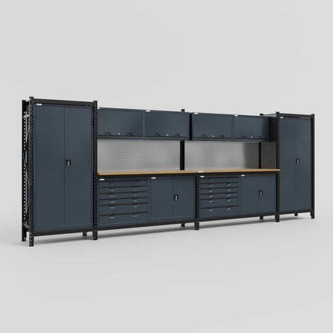 M1221-2 Modular Work Bench - H2100mm x W5700mm | MDF WBT | Dark Grey