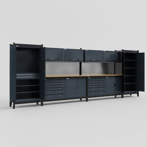 M1221-2 Modular Work Bench - H2100mm x W5700mm | MDF WBT | Dark Grey