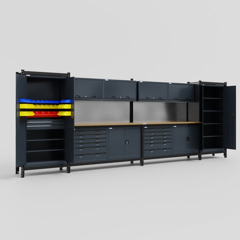 M1221-2 Modular Work Bench - H2100mm x W5700mm | MDF WBT | Dark Grey