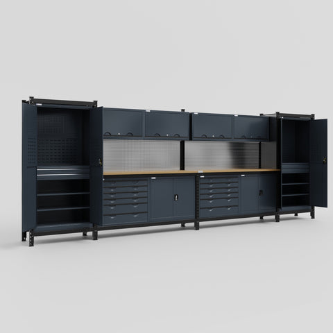 M1221-2 Modular Work Bench - H2100mm x W5700mm | MDF WBT | Dark Grey