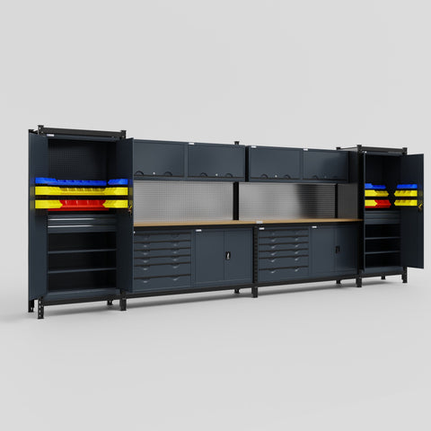 M1221-2 Modular Work Bench - H2100mm x W5700mm | MDF WBT | Dark Grey
