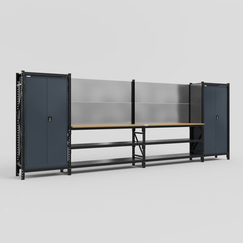 M1221-2 Modular Work Bench - H2100mm x W5700mm | MDF WBT | Dark Grey