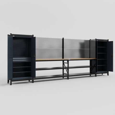 M1221-2 Modular Work Bench - H2100mm x W5700mm | MDF WBT | Dark Grey