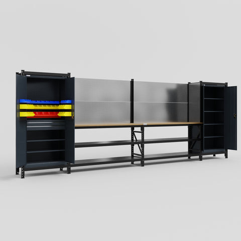 M1221-2 Modular Work Bench - H2100mm x W5700mm | MDF WBT | Dark Grey