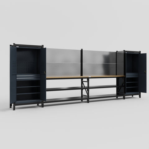 M1221-2 Modular Work Bench - H2100mm x W5700mm | MDF WBT | Dark Grey
