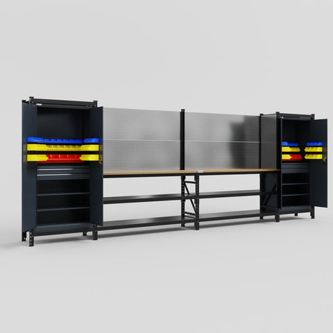 M1221-2 Modular Work Bench - H2100mm x W5700mm | MDF WBT | Dark Grey