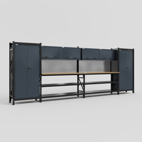 M1221-2 Modular Work Bench - H2100mm x W5700mm | MDF WBT | Dark Grey