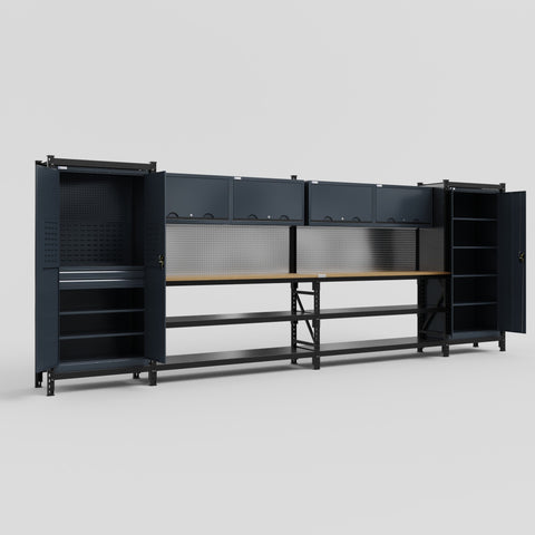 M1221-2 Modular Work Bench - H2100mm x W5700mm | MDF WBT | Dark Grey