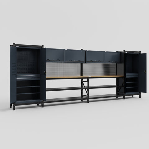 M1221-2 Modular Work Bench - H2100mm x W5700mm | MDF WBT | Dark Grey