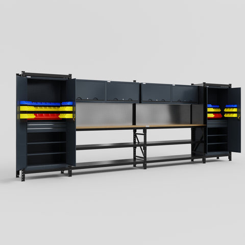 M1221-2 Modular Work Bench - H2100mm x W5700mm | MDF WBT | Dark Grey