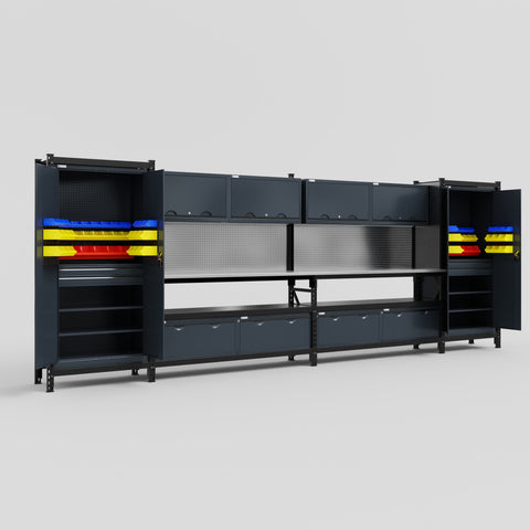 M1221 Modular Work Bench - H2100mm x W5700mm | Stainless WBT | Dark Grey
