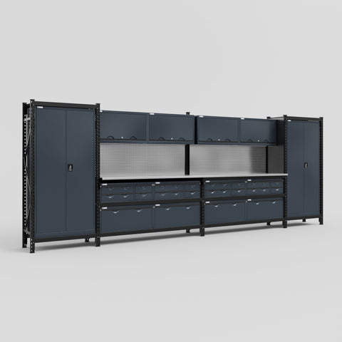 M1221 Modular Work Bench - H2100mm x W5700mm | Stainless WBT | Dark Grey