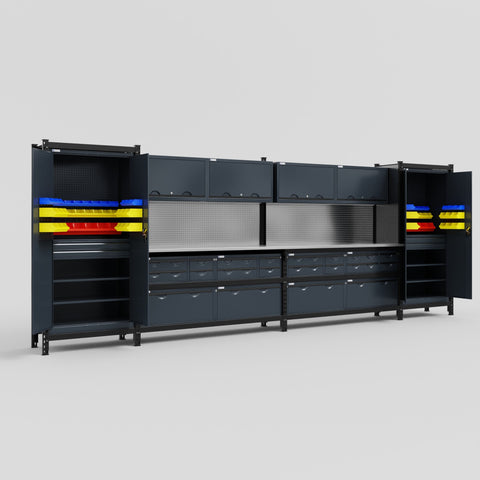 M1221 Modular Work Bench - H2100mm x W5700mm | Stainless WBT | Dark Grey