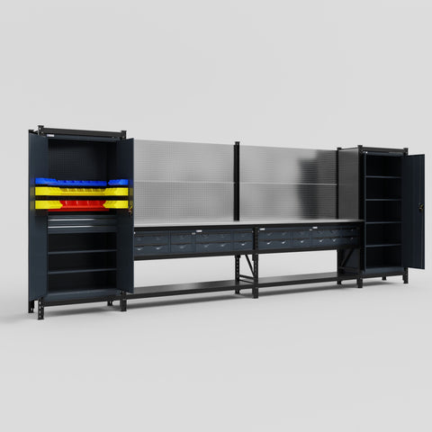 M1221 Modular Work Bench - H2100mm x W5700mm | Stainless WBT | Dark Grey
