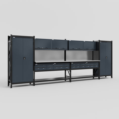 M1221 Modular Work Bench - H2100mm x W5700mm | Stainless WBT | Dark Grey