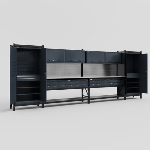 M1221 Modular Work Bench - H2100mm x W5700mm | Stainless WBT | Dark Grey