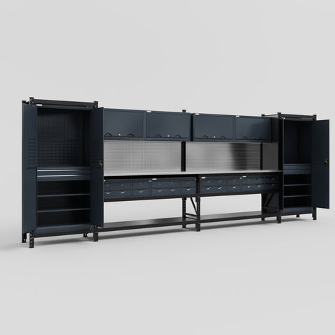 M1221 Modular Work Bench - H2100mm x W5700mm | Stainless WBT | Dark Grey