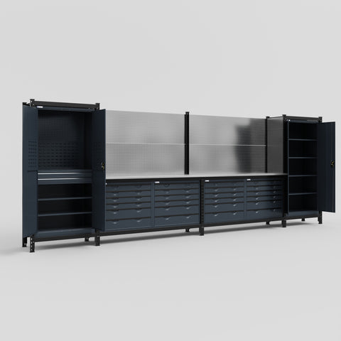 M1221 Modular Work Bench - H2100mm x W5700mm | Stainless WBT | Dark Grey