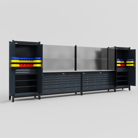 M1221 Modular Work Bench - H2100mm x W5700mm | Stainless WBT | Dark Grey